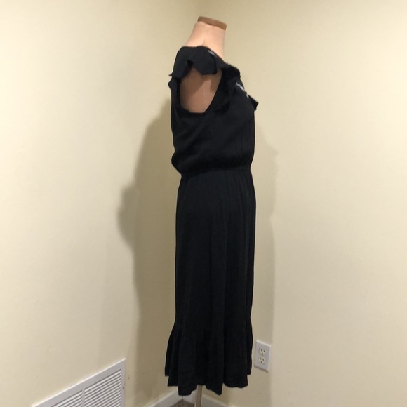 NWT Old Navy Midi Dress Size XS Black Flutter Sleeve White Embroidery - Picture 4 of 10
